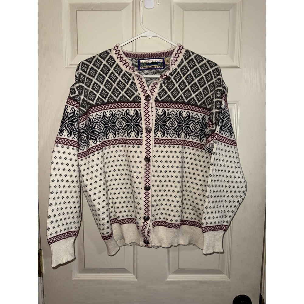 SHENANDOAH Fair Isle‎ Design Ladies CARDIGAN SWEATER SIZE M VINTAGE